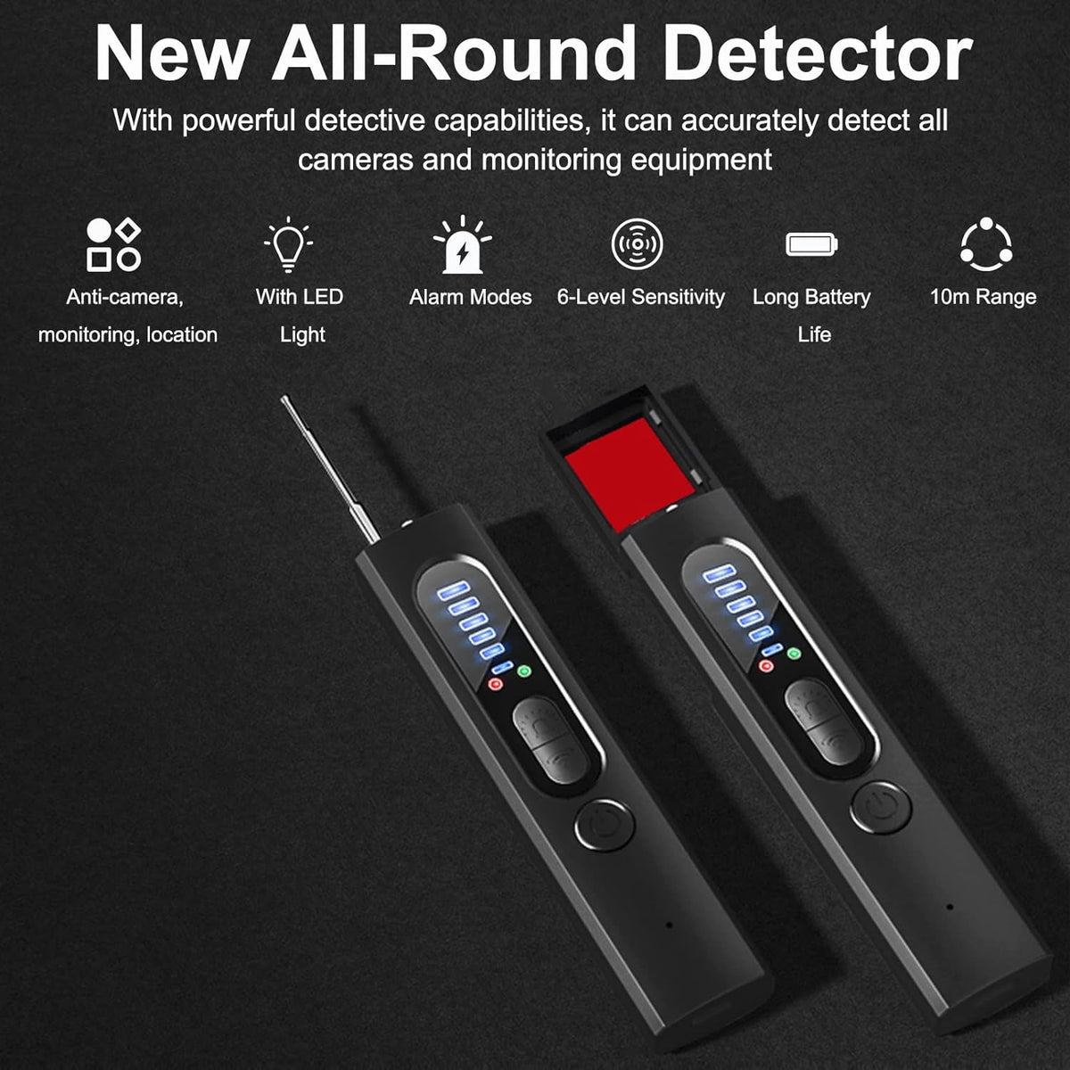 RF Camera Detector with GPS Tracker Detection and Built-in Light, 6 Sensitivity Levels