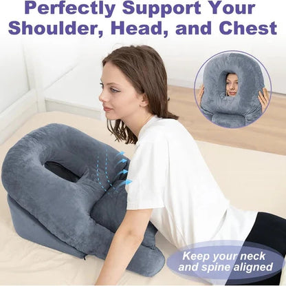 Face Down Recovery Pillow with Memory Foam and Oval Cutout for Surgery Support