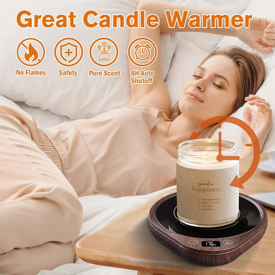 Beverage and Candle Warmer with Three Heat Settings and Auto Shutoff Timer