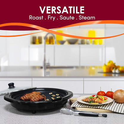 Electric Tabletop Grill with Glass Dome Lid and Nonstick Aluminum Plate, 14-Inch Cooking Surface