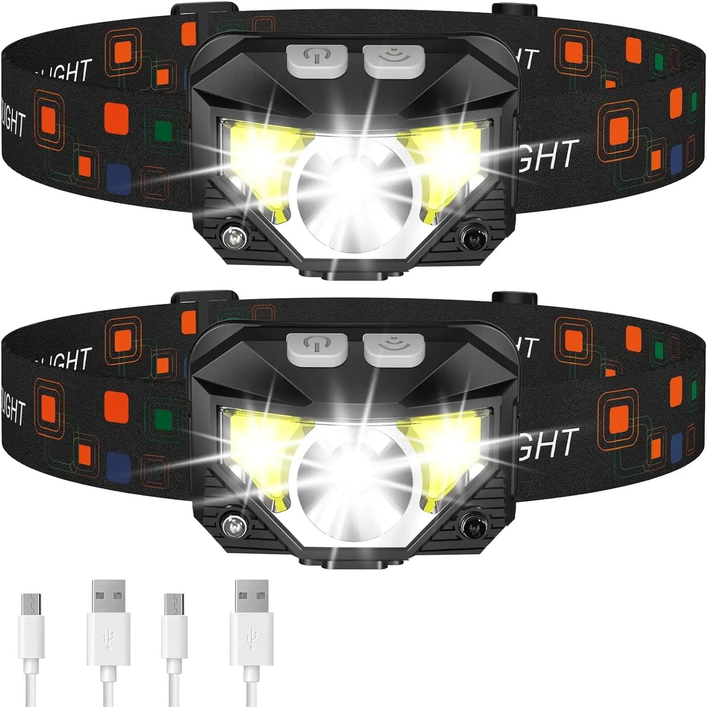 LED Headlamp 2-Pack with 1200 Lumens and Motion Sensor, Rechargeable, Water Resistant All Vera Mart