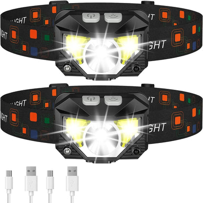LED Headlamp 2-Pack with 1200 Lumens and Motion Sensor, Rechargeable, Water Resistant All Vera Mart
