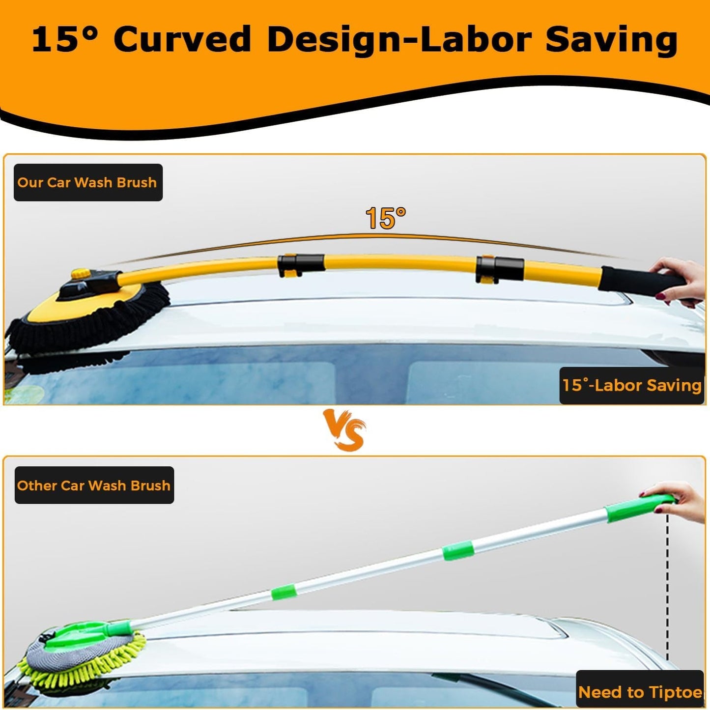 Car Wash Brush with 90-Degree Rotating Head and Telescopic Pole, 19.69-40.16 Inches