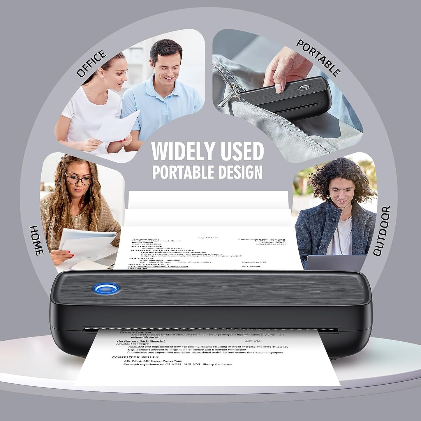 Thermal Printer with Wireless Connection and 600-Sheet Battery, Multi-Size Paper Support