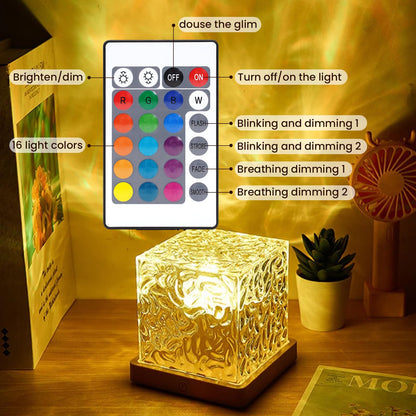 Color Changing Cube Lamp with 16 Modes and Remote Control, Wooden Base