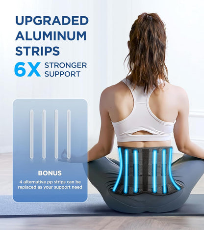 Back Support Brace with Six Reinforcement Strips and Reversible Massage Pads