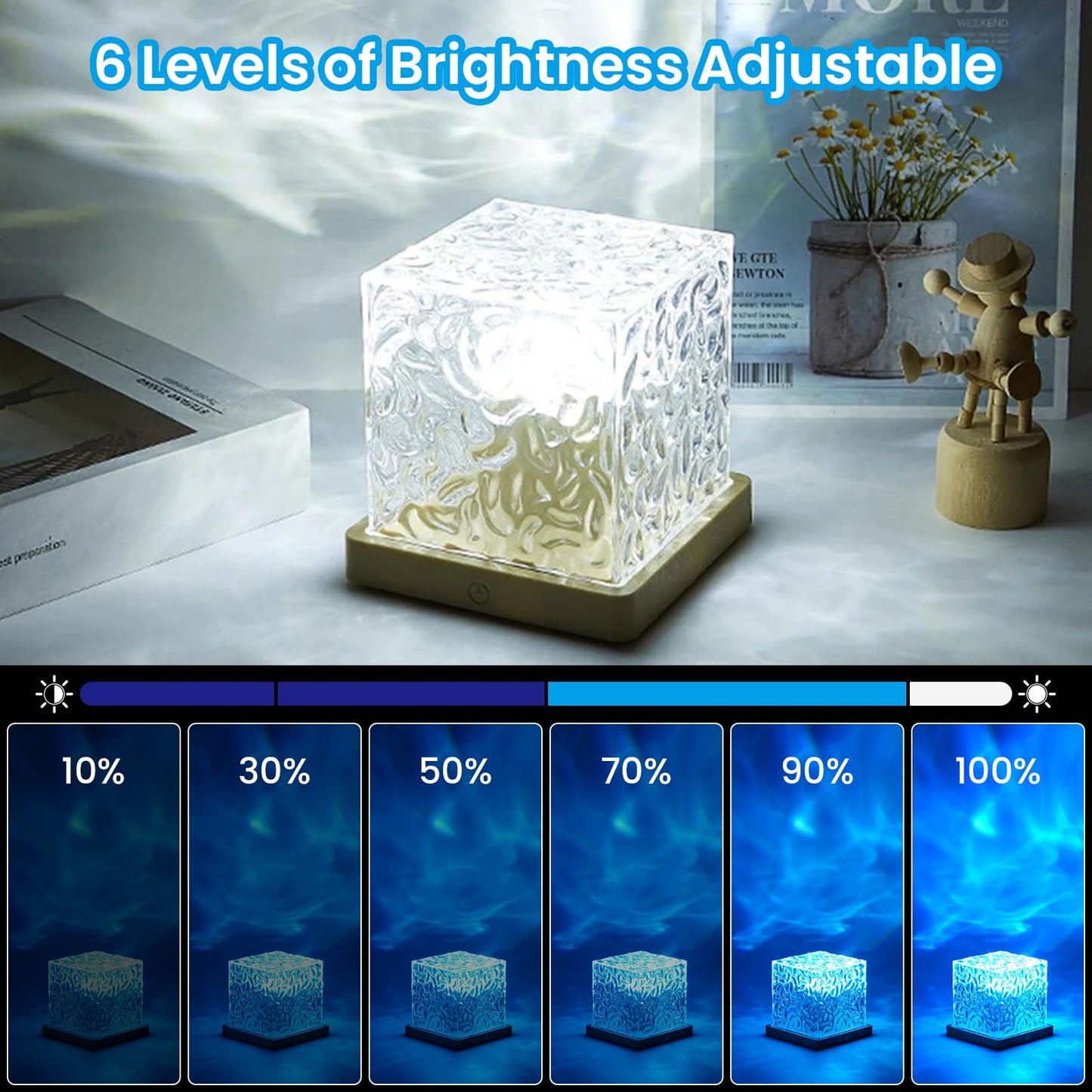 Color Changing Cube Lamp with 16 Modes and Remote Control, Wooden Base