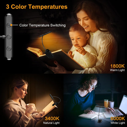 Book Light with Flexible Gooseneck and Wide Beam, USB-C Rechargeable