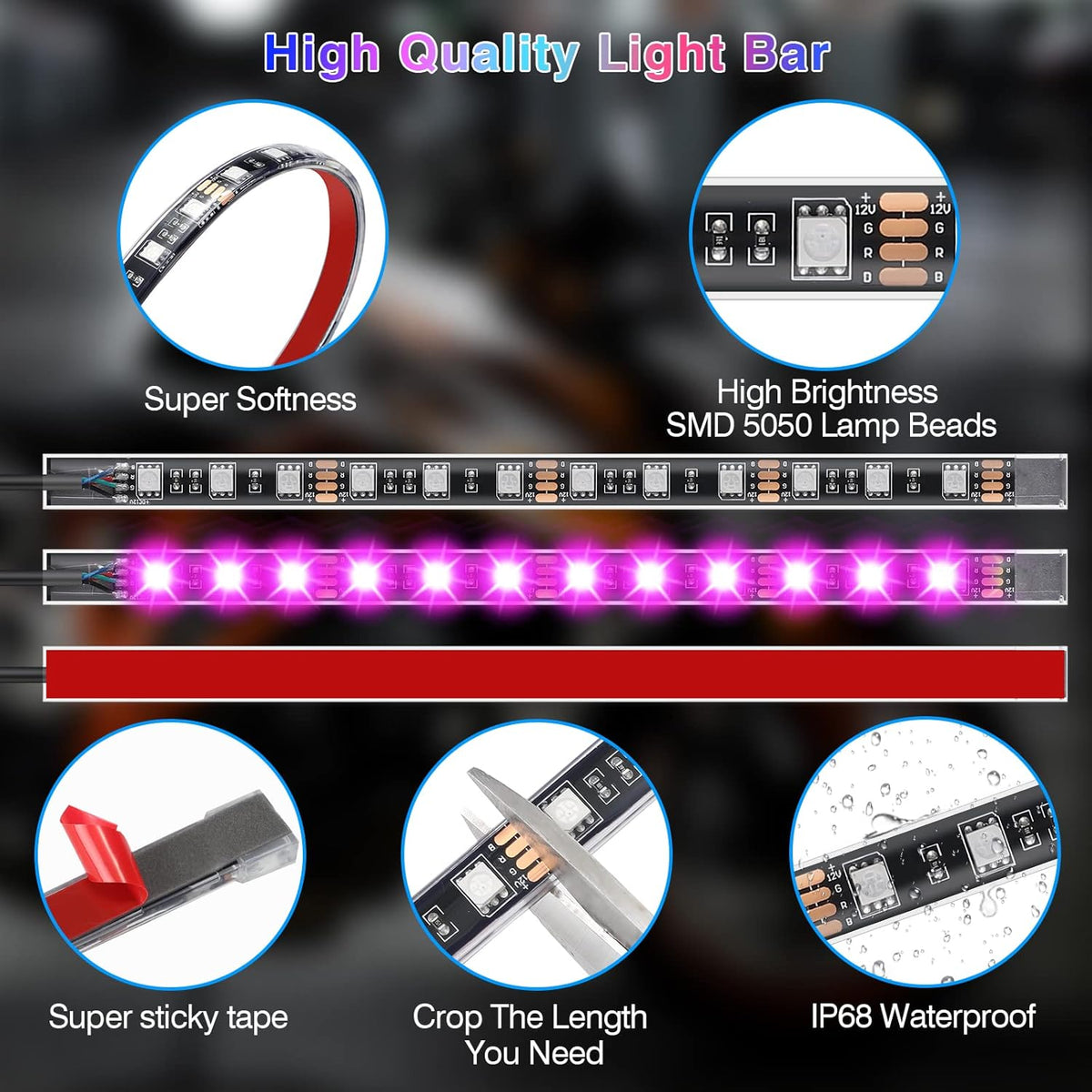 LED Motorcycle Light Strips with Brake Signal Integration and Dual Remote Control