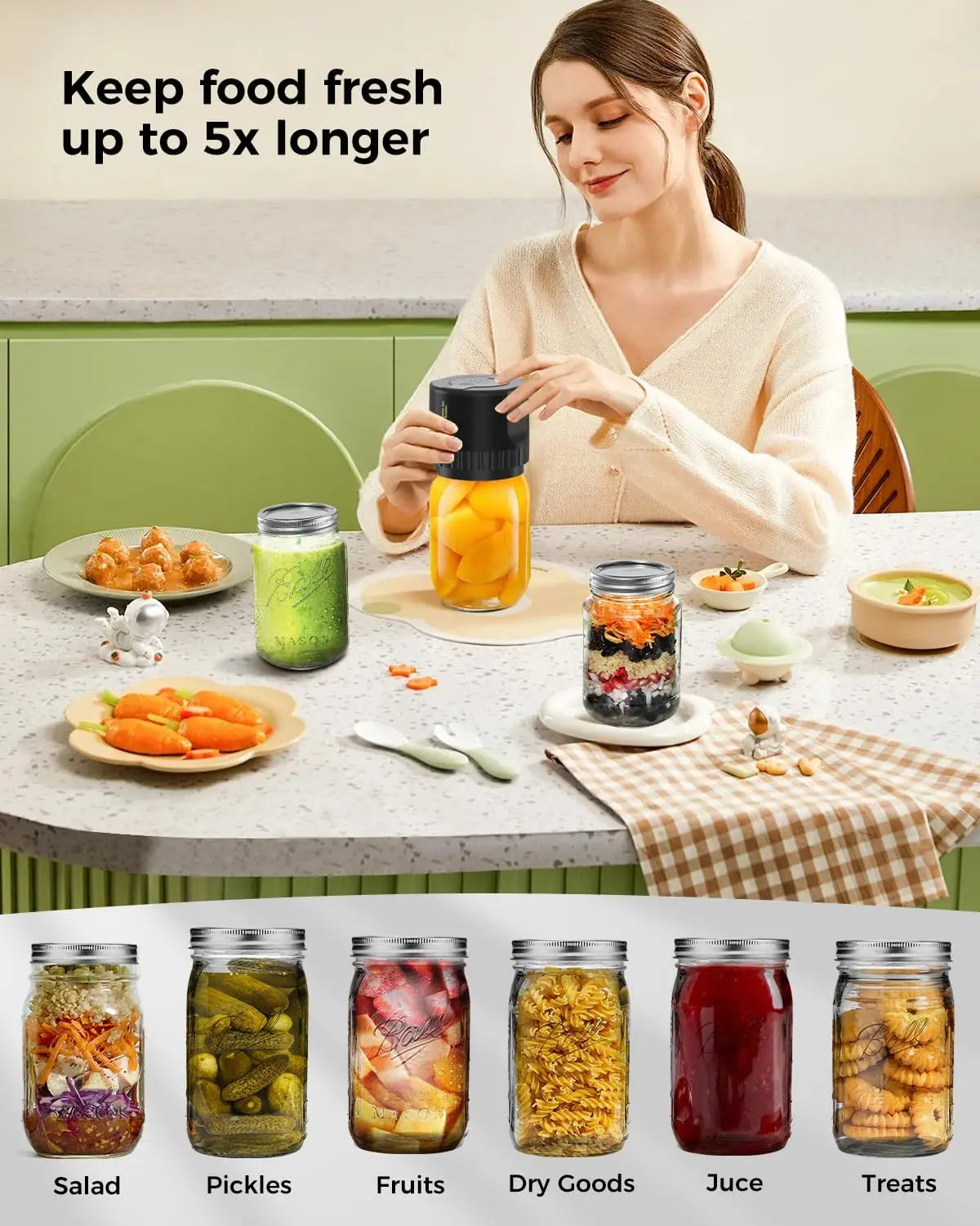 Jar Vacuum Sealer with Cordless Rechargeable Battery and One-Touch Seal All Vera Mart