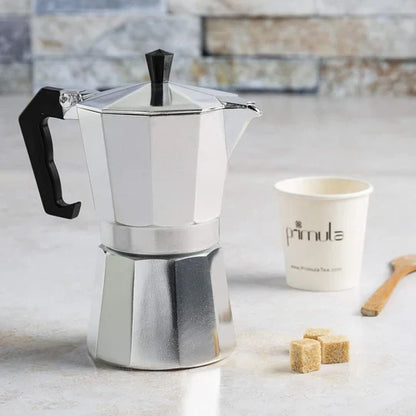 Six Cup Stovetop Moka Pot with Heat Resistant Handle and Non Drip Spout