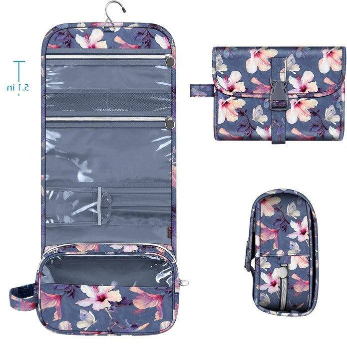 Cosmetic Organizer Pouch with Four Compartments and Metal Hook, Clear Viewing Panel