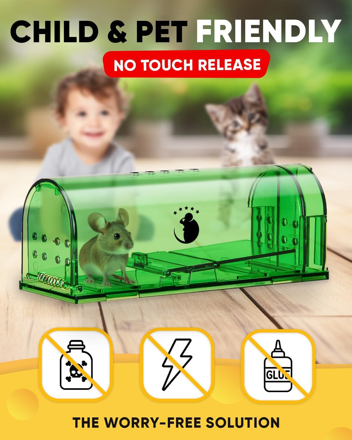 Humane Live Mouse Trap Set with Clear Monitoring Window and No-Touch Release, 4-Pack All Vera Mart