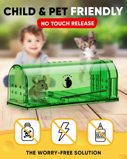 Humane Live Mouse Trap Set with Clear Monitoring Window and No-Touch Release, 4-Pack All Vera Mart
