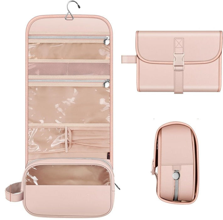 Cosmetic Organizer Pouch with Four Compartments and Metal Hook, Clear Viewing Panel