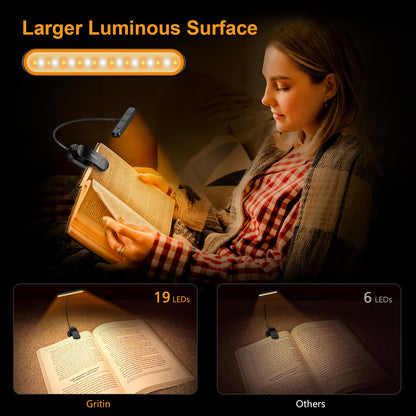 Book Light with Flexible Gooseneck and Wide Beam, USB-C Rechargeable