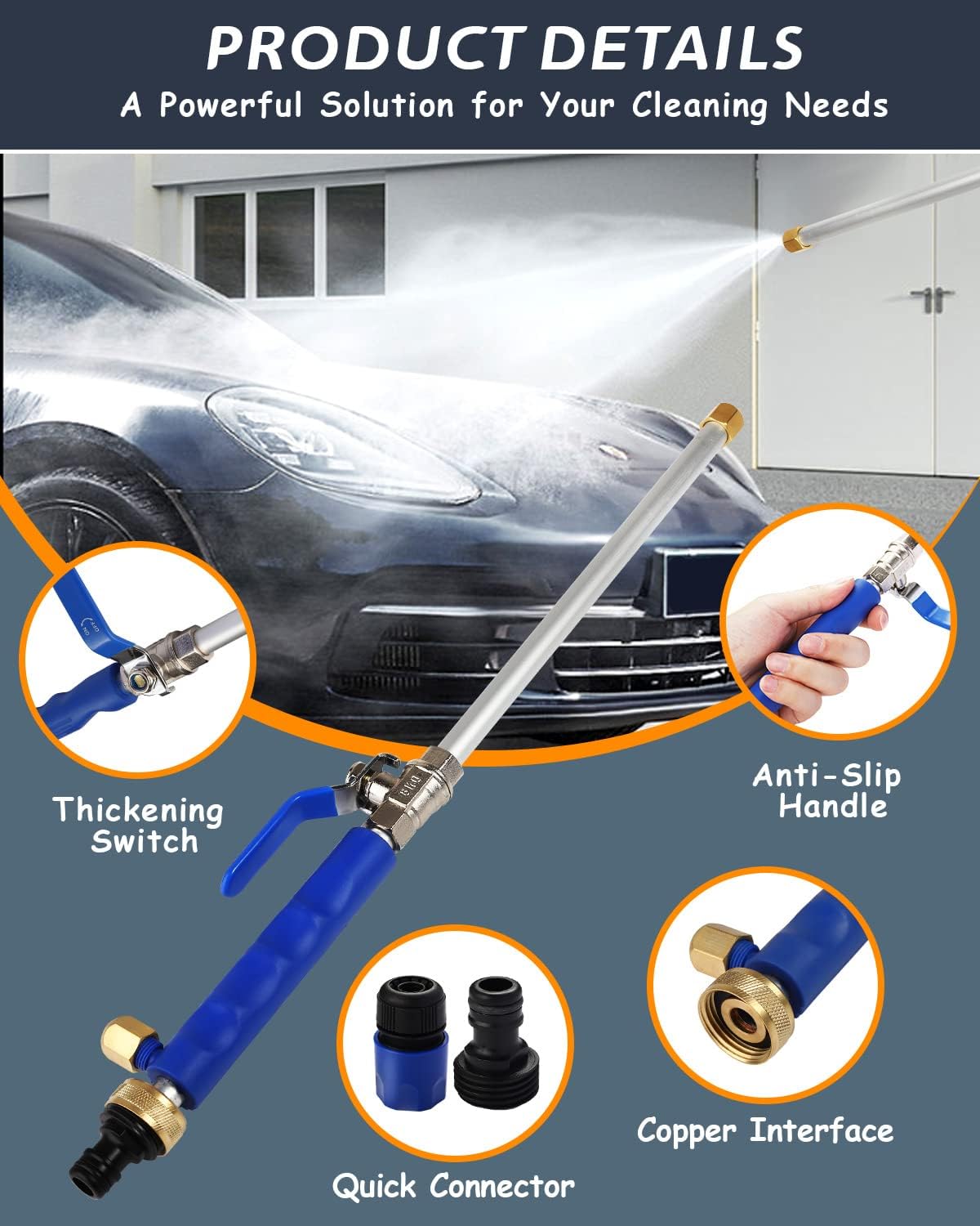 Garden Hose Spray Nozzle with Dual Brass Heads and 10 Meter Reach