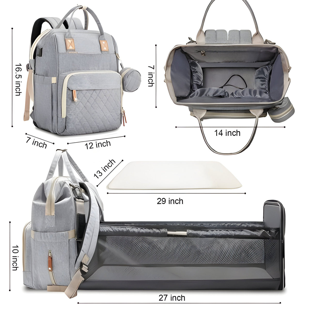 Portable Baby Cot Bag with Mosquito Net and Changing Mat, Bottle Holder