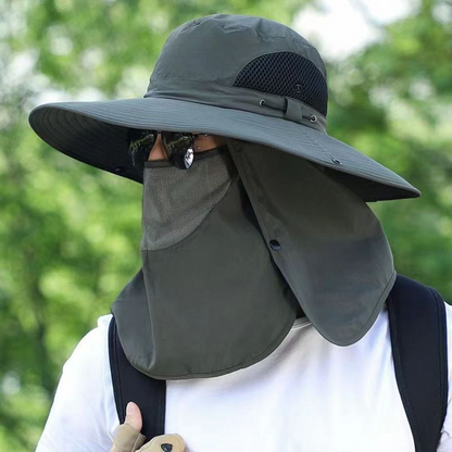 Wide Brim Fishing Hat with Mesh Panels and Adjustable Chin Strap, UV Blocking