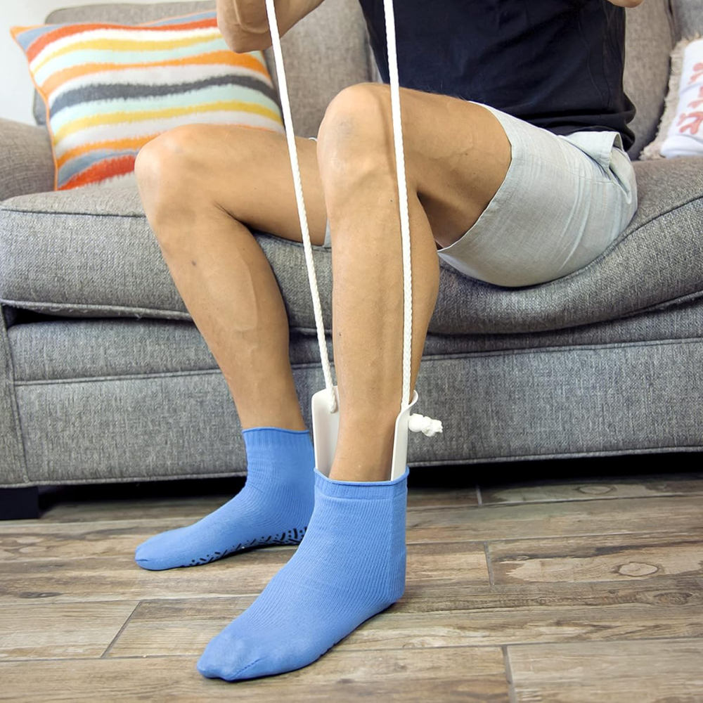 Sock Aid Tool with Extended Reach Handles and Foam Grip for Dressing
