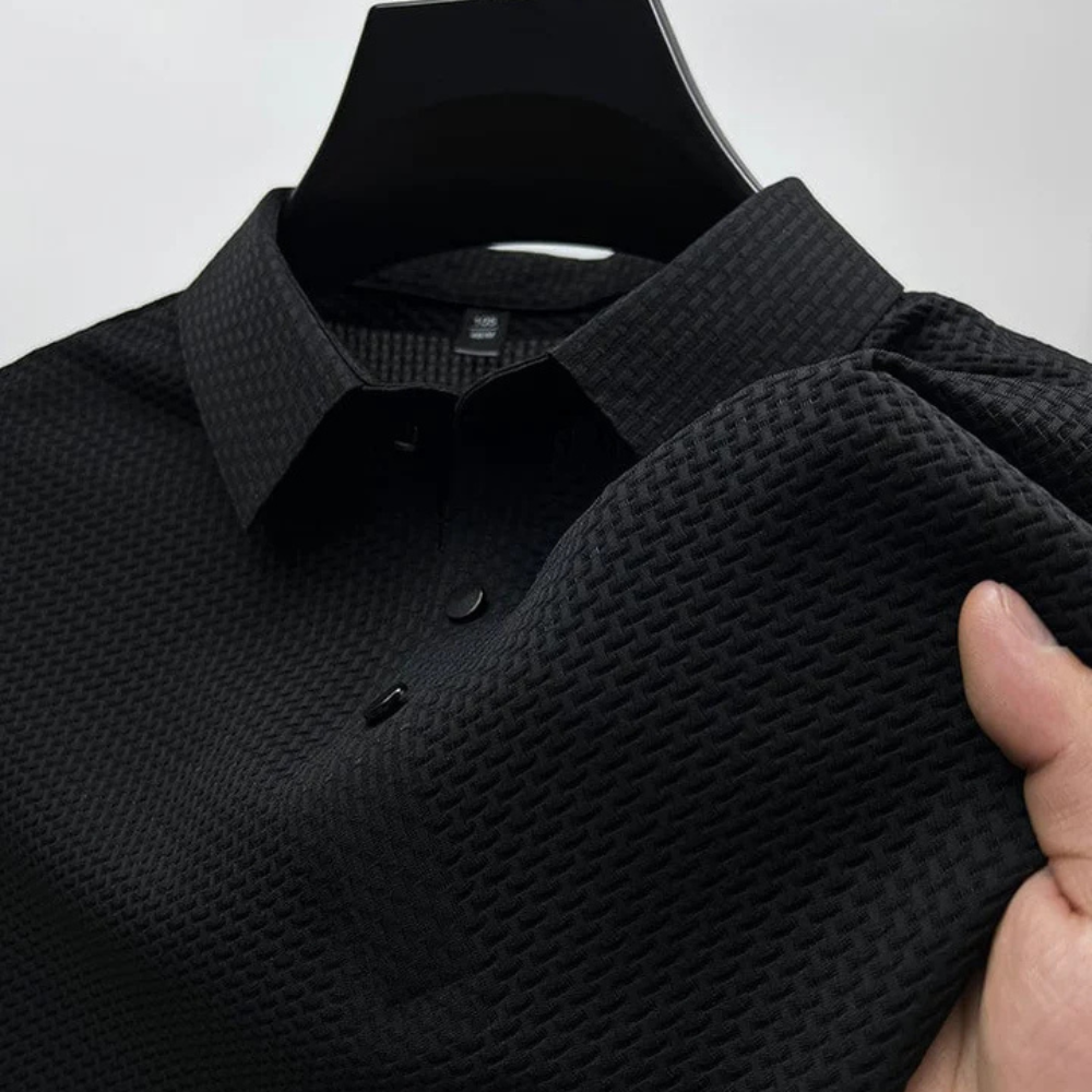 Structured Polo Shirt with Cotton Blend Knit and Flat Collar, Easy Care