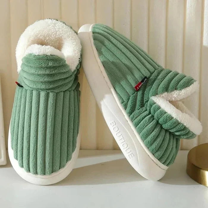 Ankle Height Fleece Slippers with Textured Non-Slip Base and Cushioned Sole