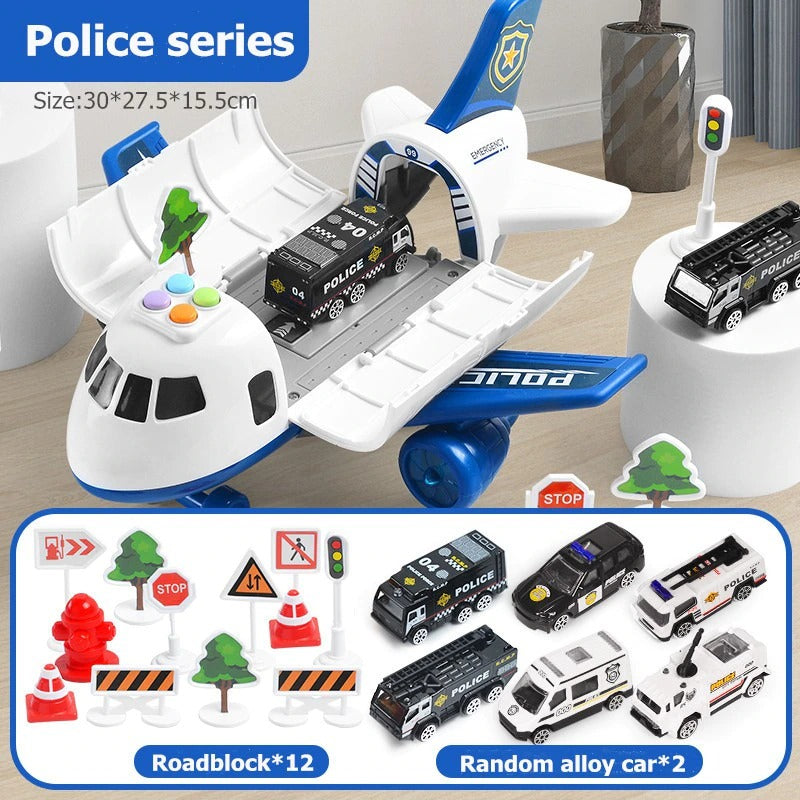Large Airplane Play Set with Interactive Lights and Sounds, 20-Piece Emergency Vehicle Set