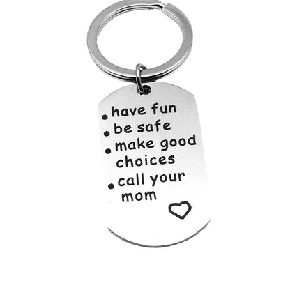 Engraved Stainless Steel Keychain with Reminder Message and Ring Clip