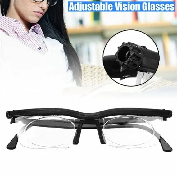 Adjustable Focus Glasses with Dial Controls for Near and Far Vision