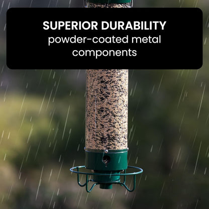 Hanging Bird Feeder with Weight Activated Spinning Perch and Metal Construction