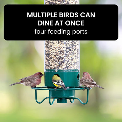 Hanging Bird Feeder with Weight Activated Spinning Perch and Metal Construction