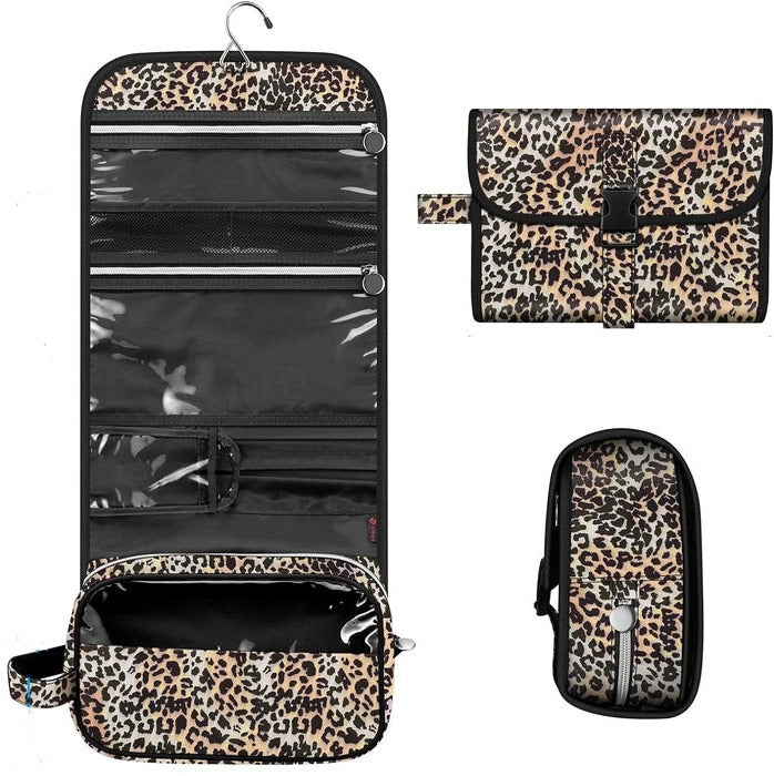 Cosmetic Organizer Pouch with Four Compartments and Metal Hook, Clear Viewing Panel