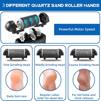 Foot Callus Remover with Quartz Roller Heads and LED Light, 16-Piece Pedicure Kit