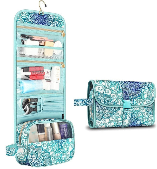 Cosmetic Organizer Pouch with Four Compartments and Metal Hook, Clear Viewing Panel
