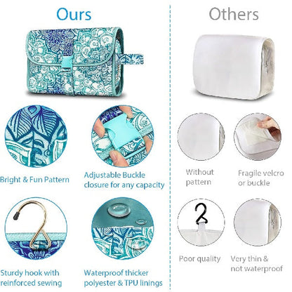 Cosmetic Organizer Pouch with Four Compartments and Metal Hook, Clear Viewing Panel