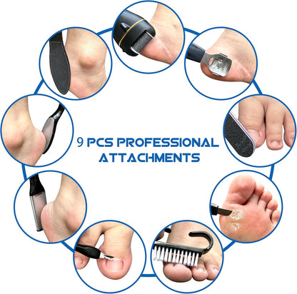 Foot Callus Remover with Quartz Roller Heads and LED Light, 16-Piece Pedicure Kit