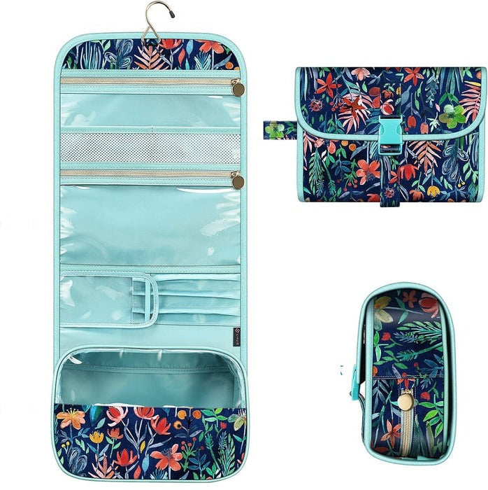 Cosmetic Organizer Pouch with Four Compartments and Metal Hook, Clear Viewing Panel