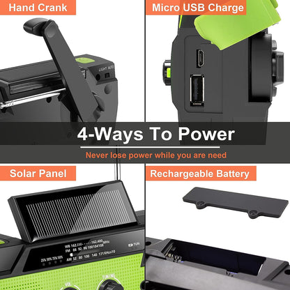 Emergency Weather Radio with Hand Crank and Solar Panel, 4000mAh Battery