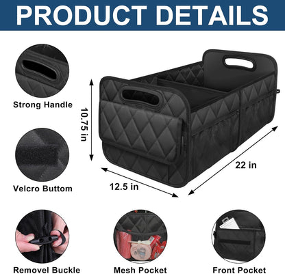 Collapsible Trunk Organizer with Removable Dividers and Mesh Side Pockets