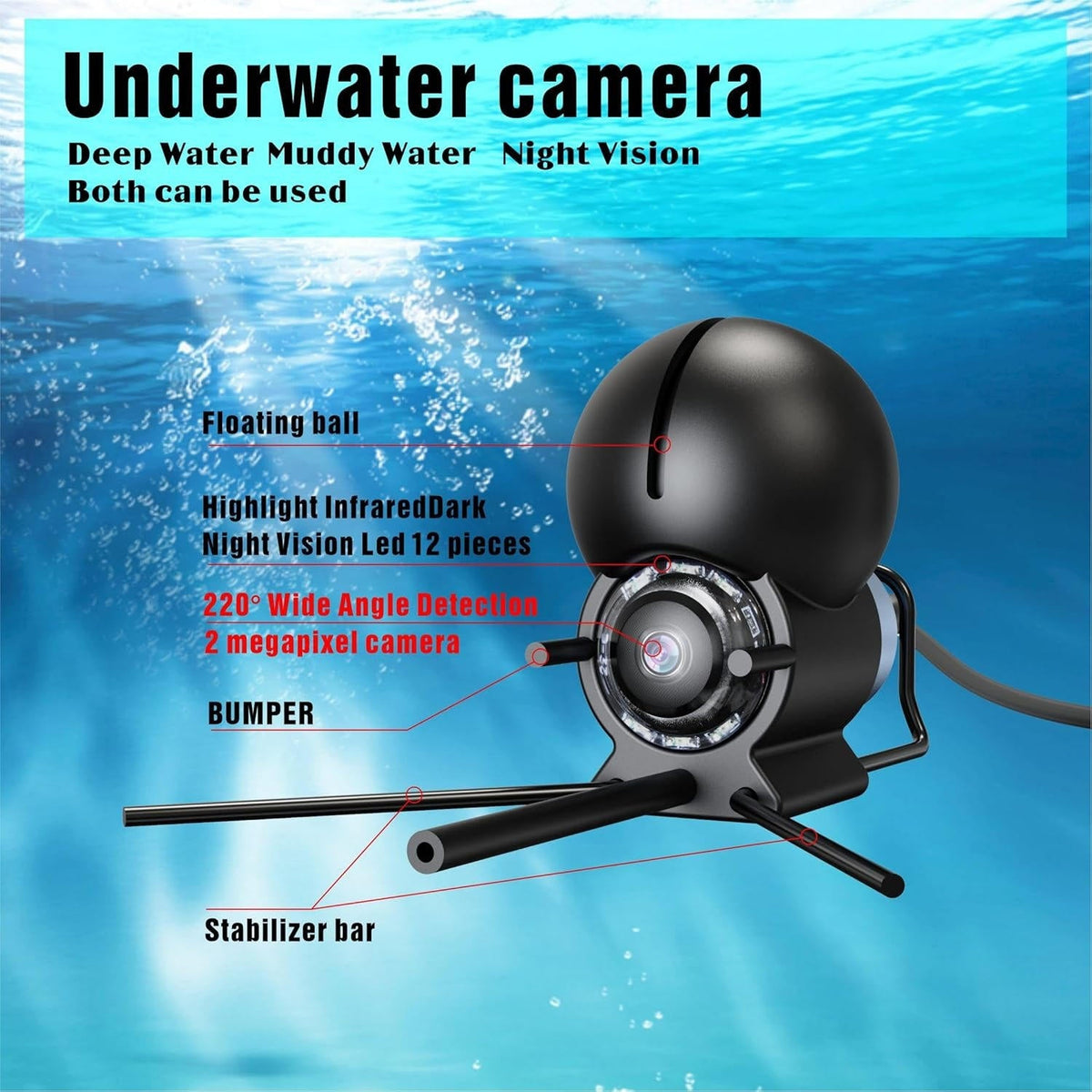 Underwater Fishing Camera with 4.3 inch LCD Monitor and Night Vision, 98ft Cable