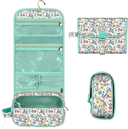 Cosmetic Organizer Pouch with Four Compartments and Metal Hook, Clear Viewing Panel