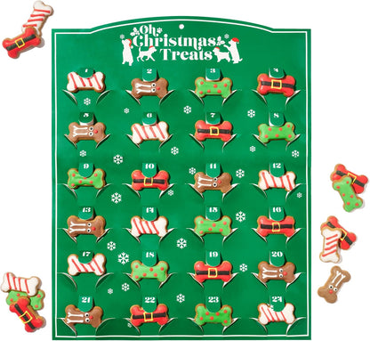 Dog Treat Advent Calendar with 24 Gingerbread Biscuits, Hand Decorated Bone Shapes