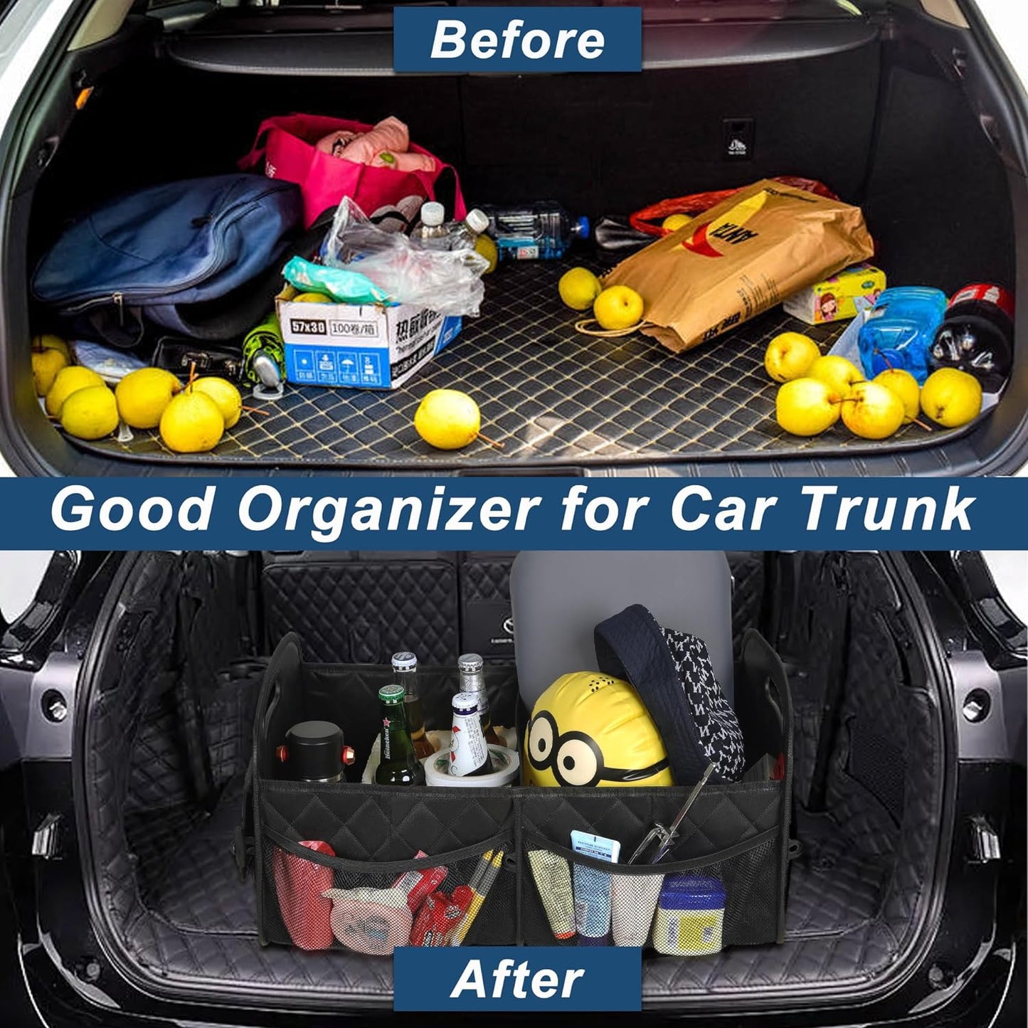 Collapsible Trunk Organizer with Removable Dividers and Mesh Side Pockets