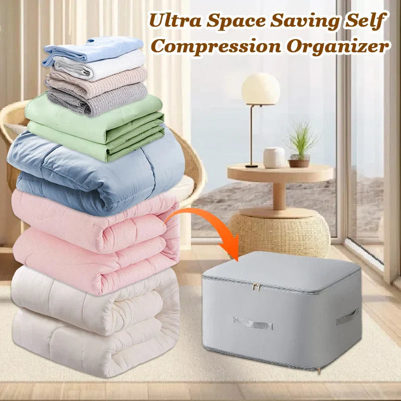 Vacuum-Free Compression Storage Bag with Built-In Zipper Channel and Reinforced Handles