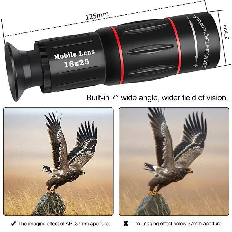 Smartphone Telescope Lens 18X Magnification with Aluminum Body and Tripod Mount