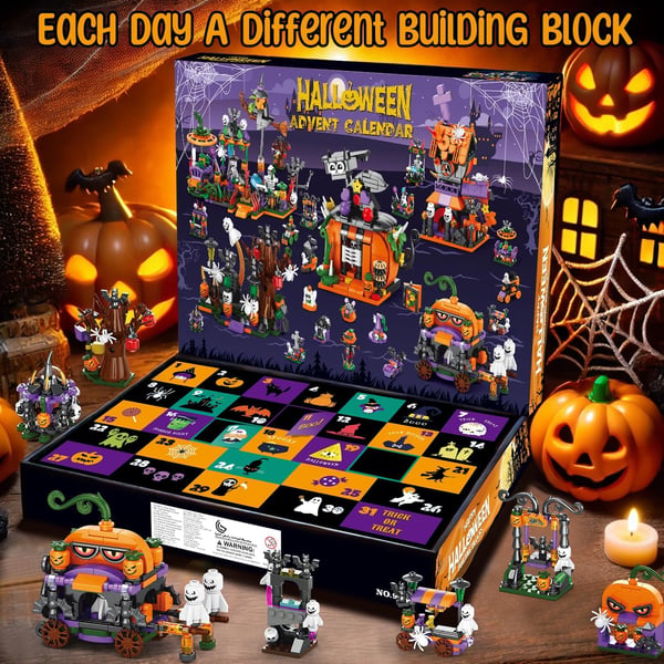 Halloween Building Block Countdown Calendar with 31 Daily Builds and 5 Character Figures
