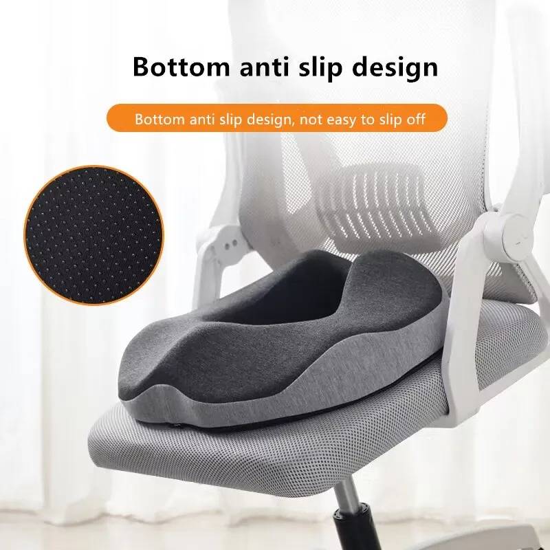 Ergonomic Seat Cushion with Tailbone Cutout and Non-Slip Base, 5-Zone Memory Foam
