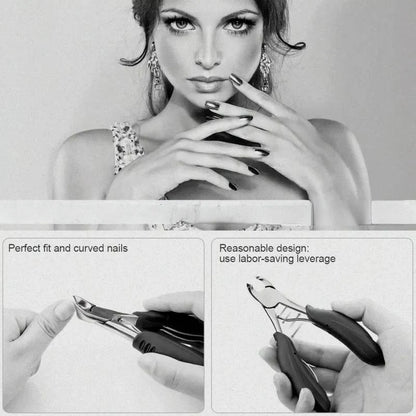 Ergonomic Toenail Clipper with Extended Lever and Curved Blade for Thick Nails