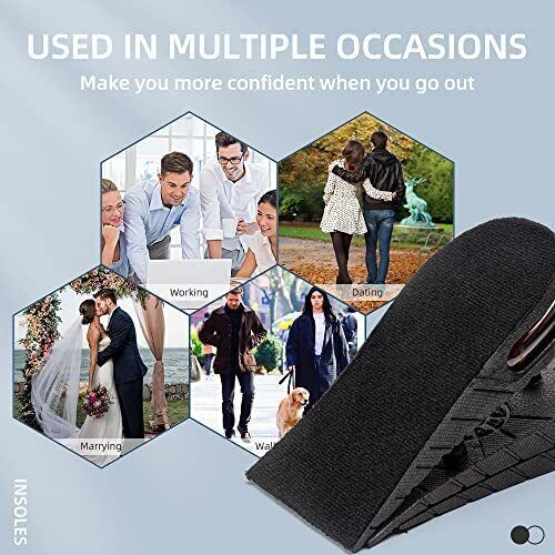Adjustable Shoe Lift Insoles with Air Circulation and Shock Absorbing Base, Sizes 4.5-9US