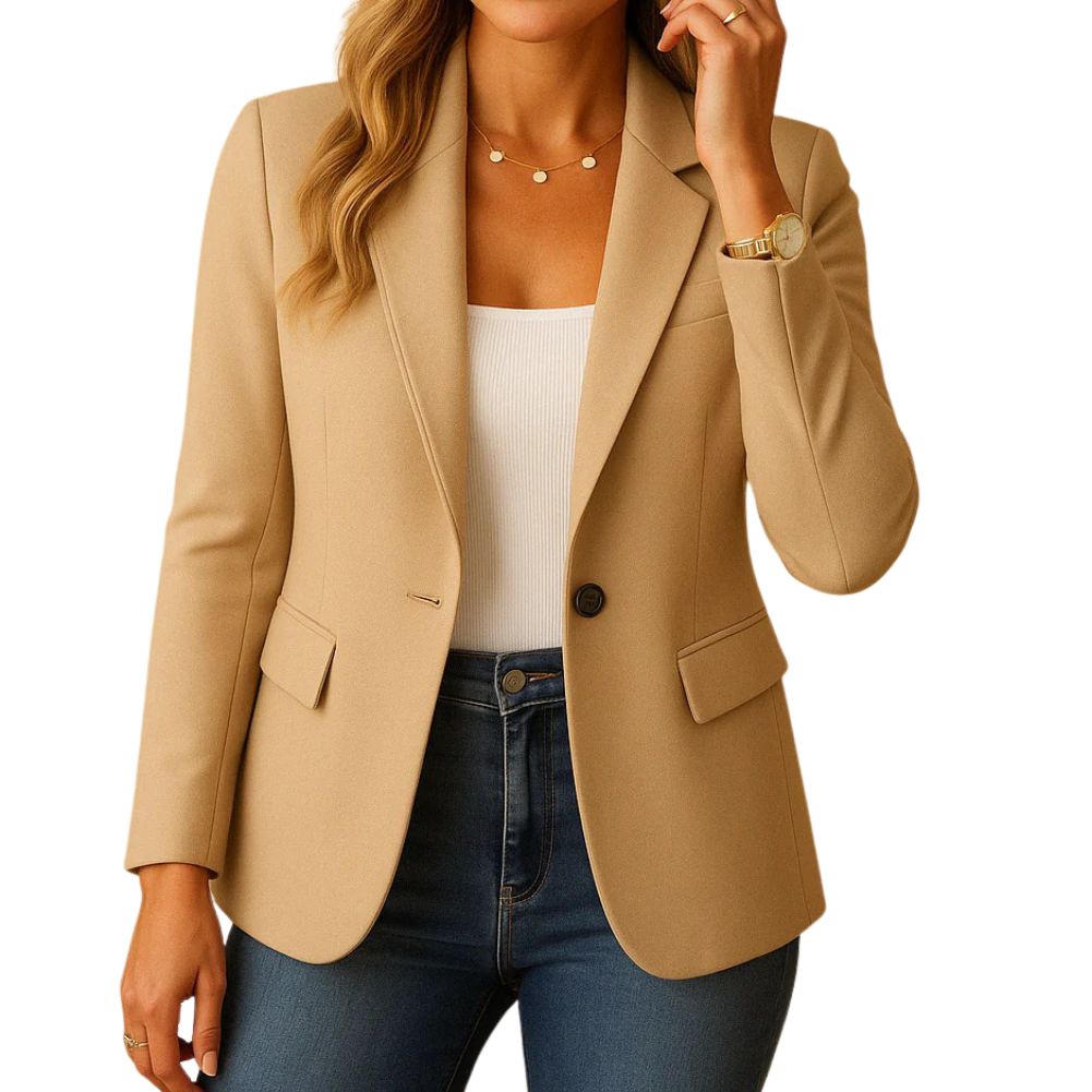 Stretch Blazer for Women with Notched Lapel and Flap Pockets, Machine Washable